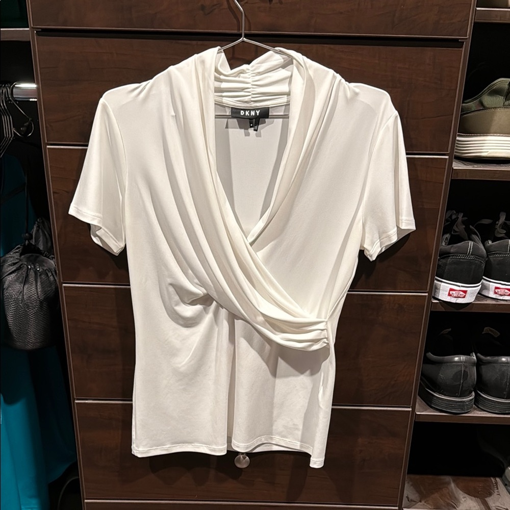 DKNY Women's White Drape Top